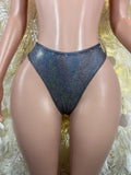Metallic glitter high-cut underwear shorts with elastic waistband, dark blue-gray