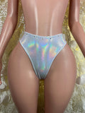 Women’s silver metallic high-cut underwear shorts, front view