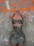 Snake print mini dress with underbust bustier bodice, green and black, mini length