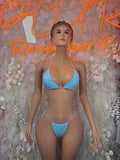 Teal triangle bikini set with tie-string top and matching tie-side bottoms