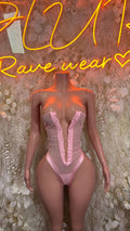 Pink baby bodysuit with lace-up front and sweetheart neckline