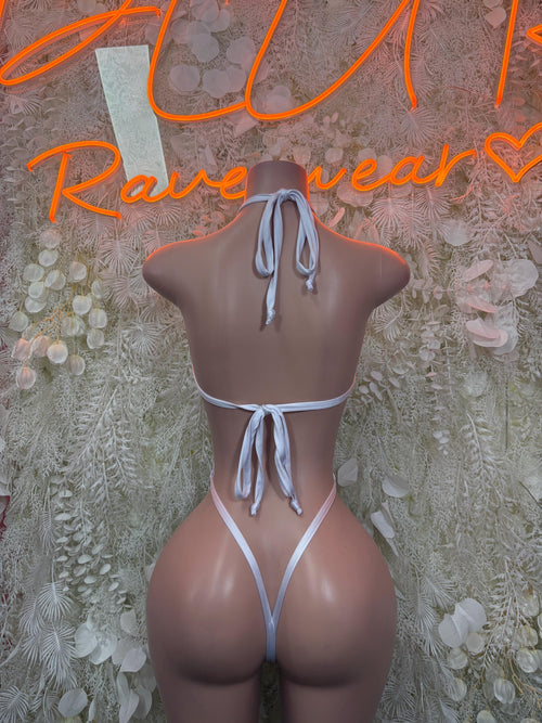 Silver cheetah-print hologram bodysuit with lace-back tie and high-leg cut