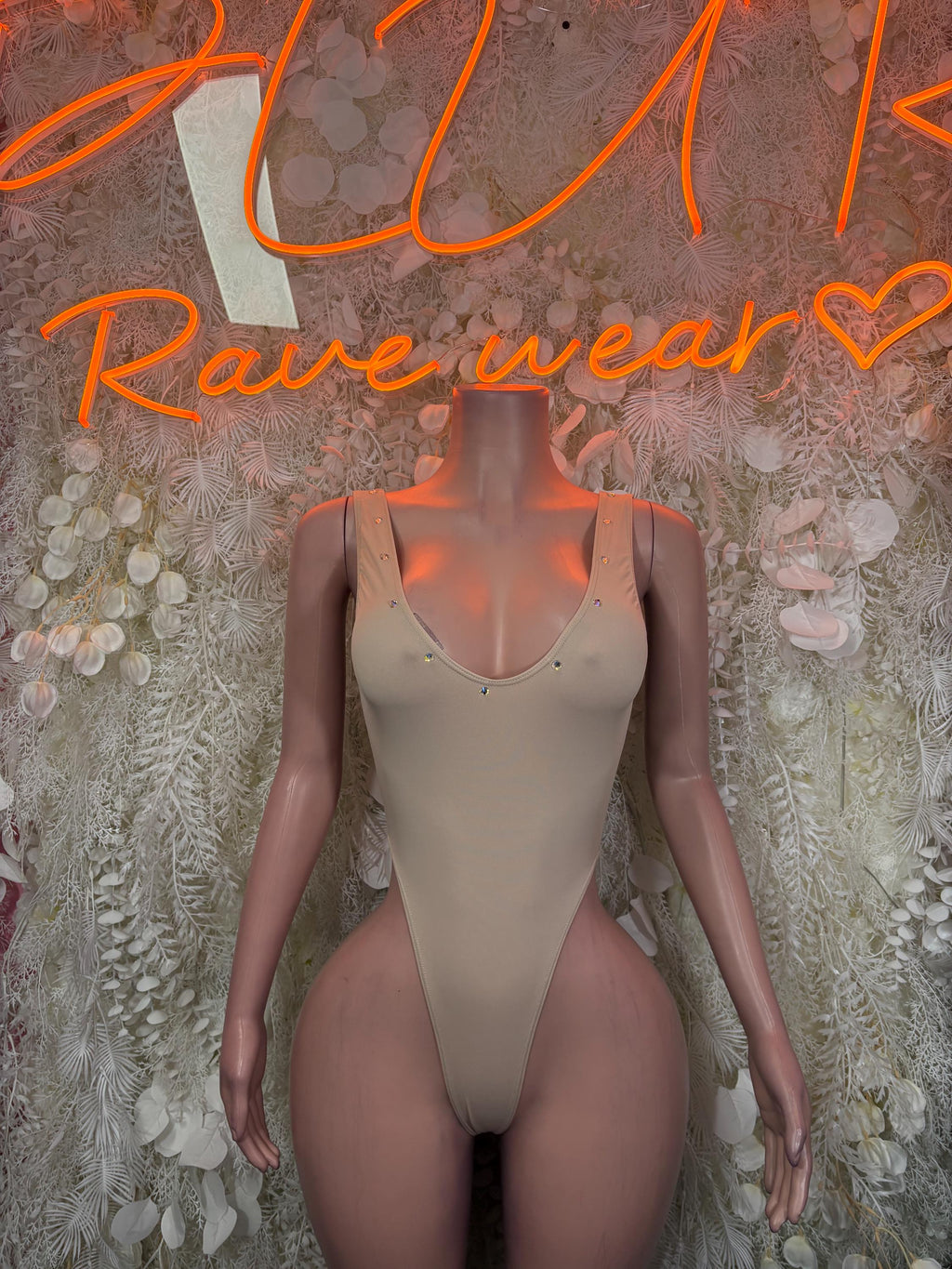 Exotic Dancewear Tan Bodysuit One-Piece Festival Clothing