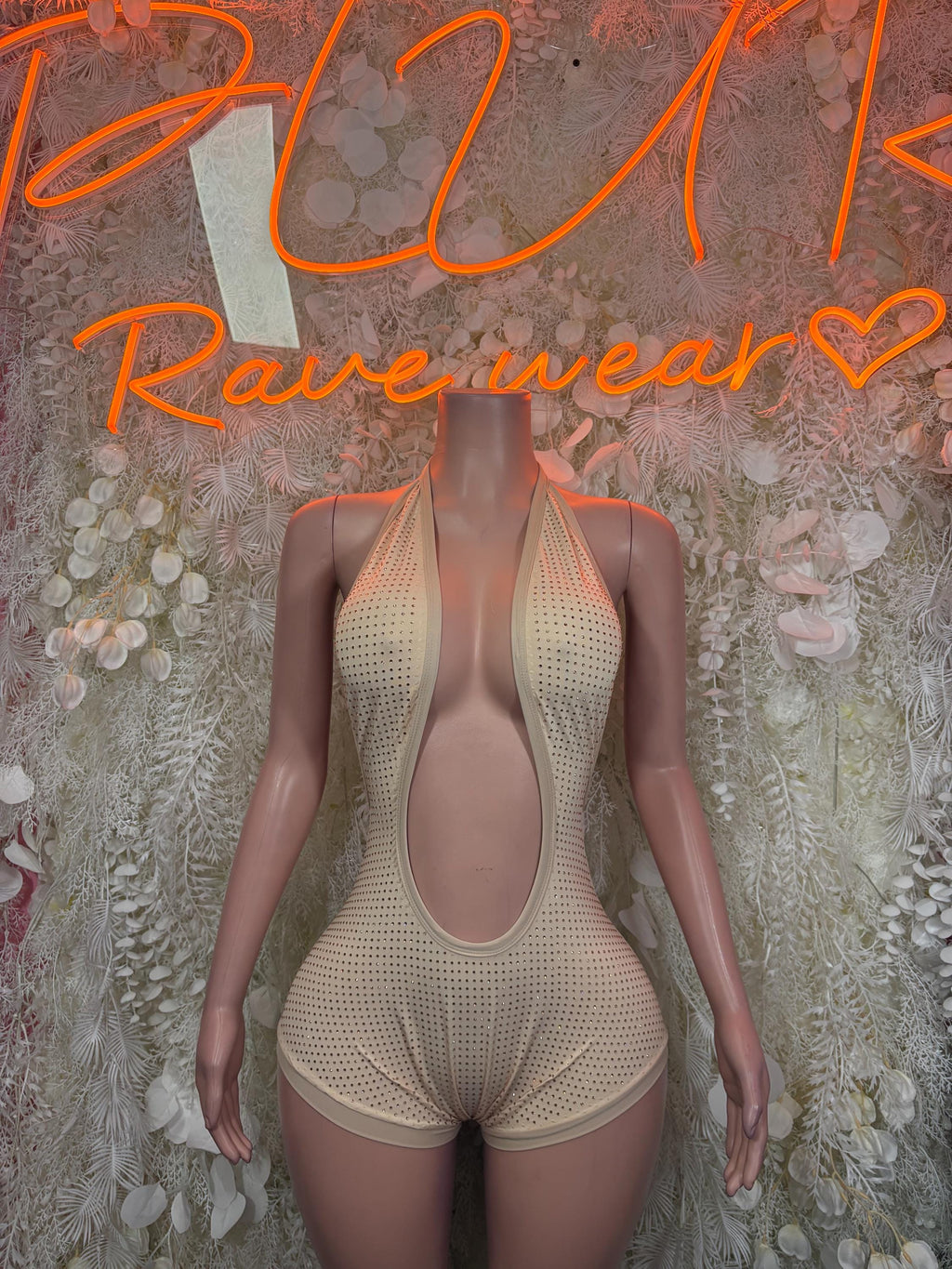 Exotic Dancewear Tan Bodysuit One-Piece Festival Clothing Bartender Outfit