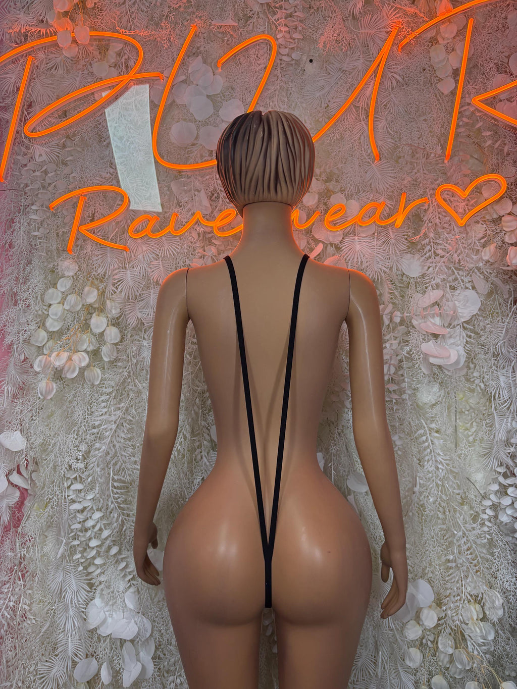 Gold slingshot one-piece festival bodysuit, backless with V straps and gold sequin panels