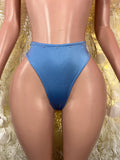 Blue high-rise underwear shorts with stitched waistband, front view