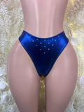 Blue metallic lingerie shorts with studded waistband, high-cut leg openings