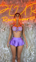 Purple lace bandeau top and pleated mini skirt two-piece outfit