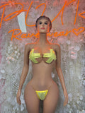 Yellow-green ruffle bikini set with wide underband and triangle bottoms