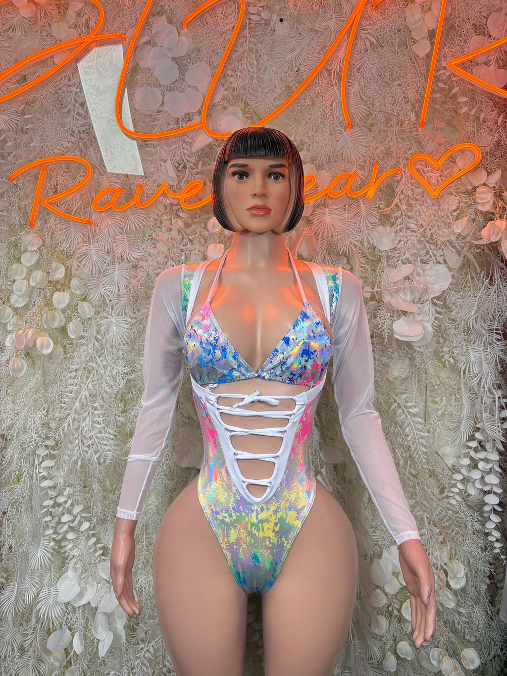 Bottlegirl Crushed Metallic Multicolor Hologram Design Bartender Exotic Dancewear for Performers, Rave wear