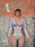 Bottlegirl Crushed Metallic Multicolor Hologram Design Bartender Exotic Dancewear for Performers, Rave wear