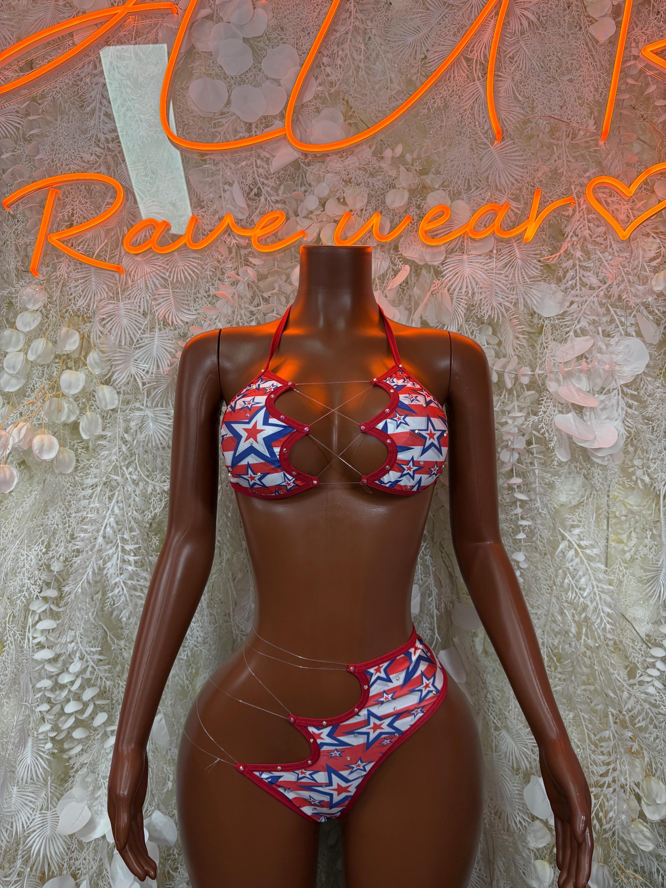 4th of a July American Flag Stars Two-Piece Bikini – Patriotic Bartender Beach Swimwear