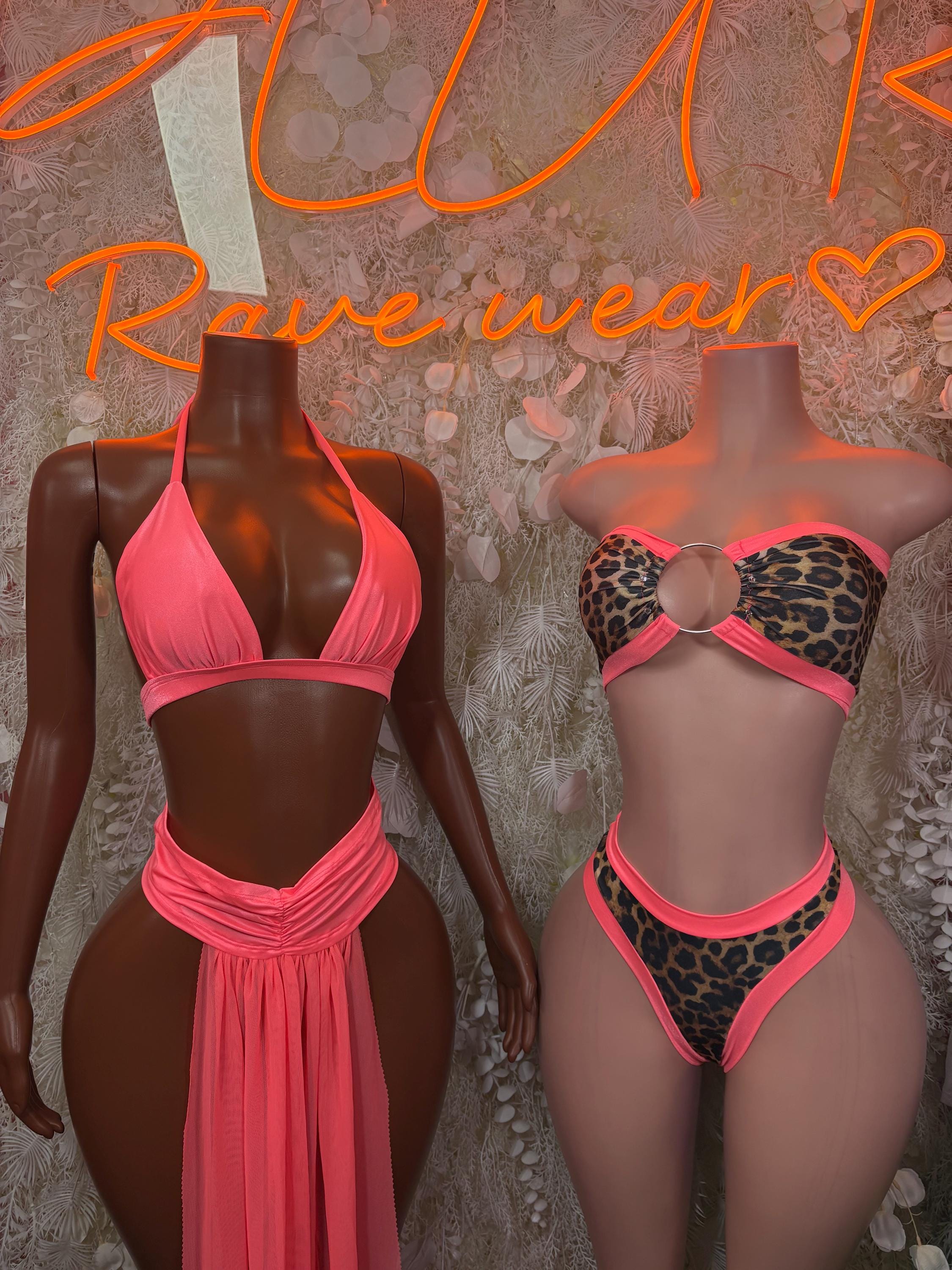 Coral halter two-piece gown showing front and back angles with draped waist