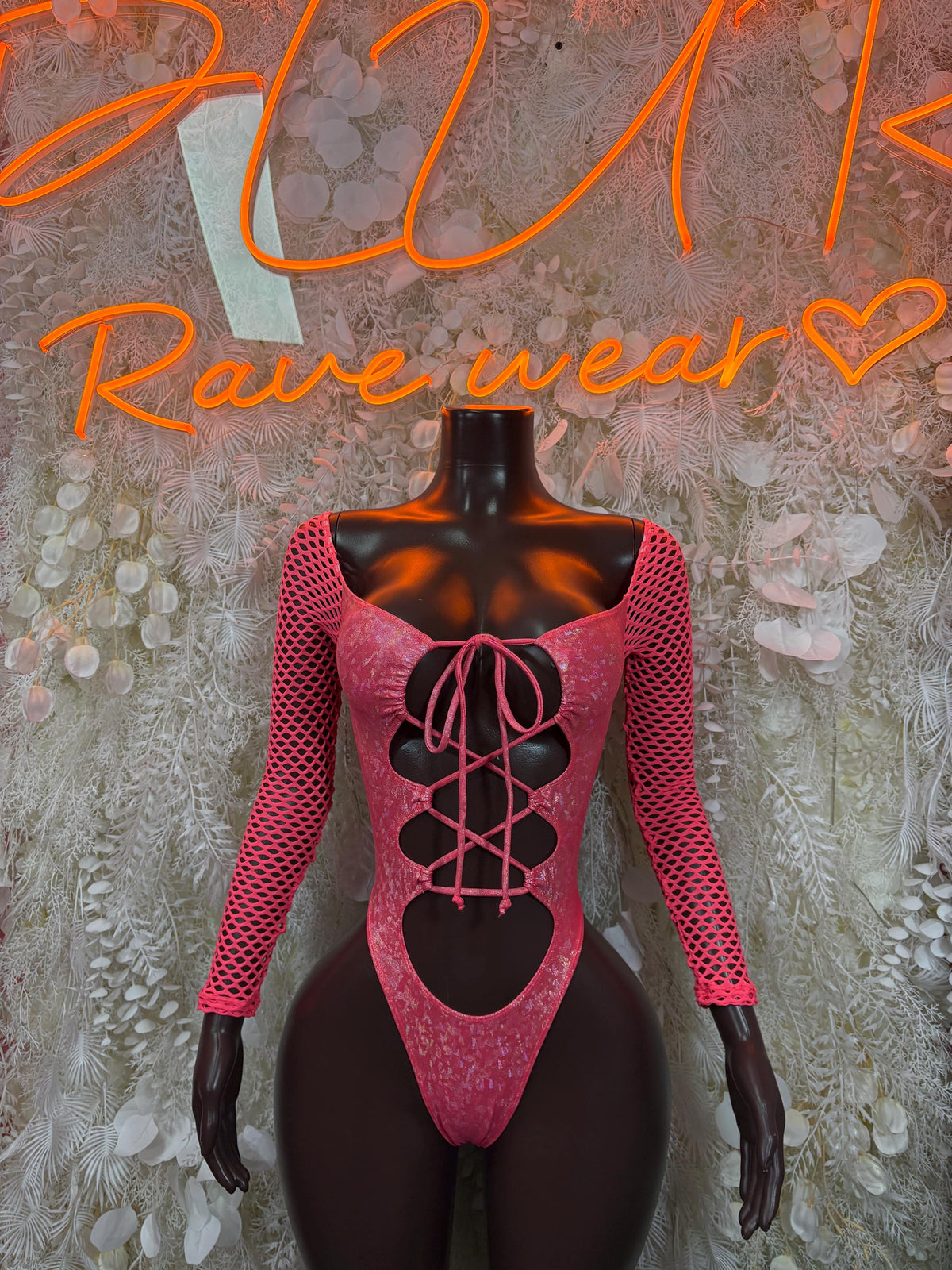 Bottlegirl Bodysuit Pink Crushed Metallic Bodysuit - Exotic Dancewear, Rave Outfit