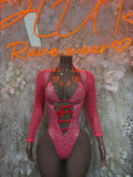 Bottlegirl Bodysuit Pink Crushed Metallic Bodysuit - Exotic Dancewear, Rave Outfit
