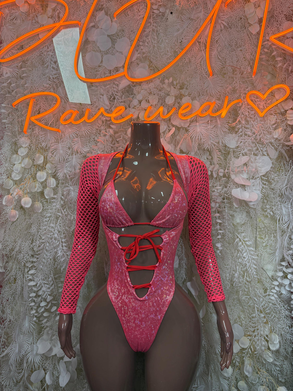 Bottlegirl Bodysuit Pink Crushed Metallic Bodysuit - Exotic Dancewear, Rave Outfit