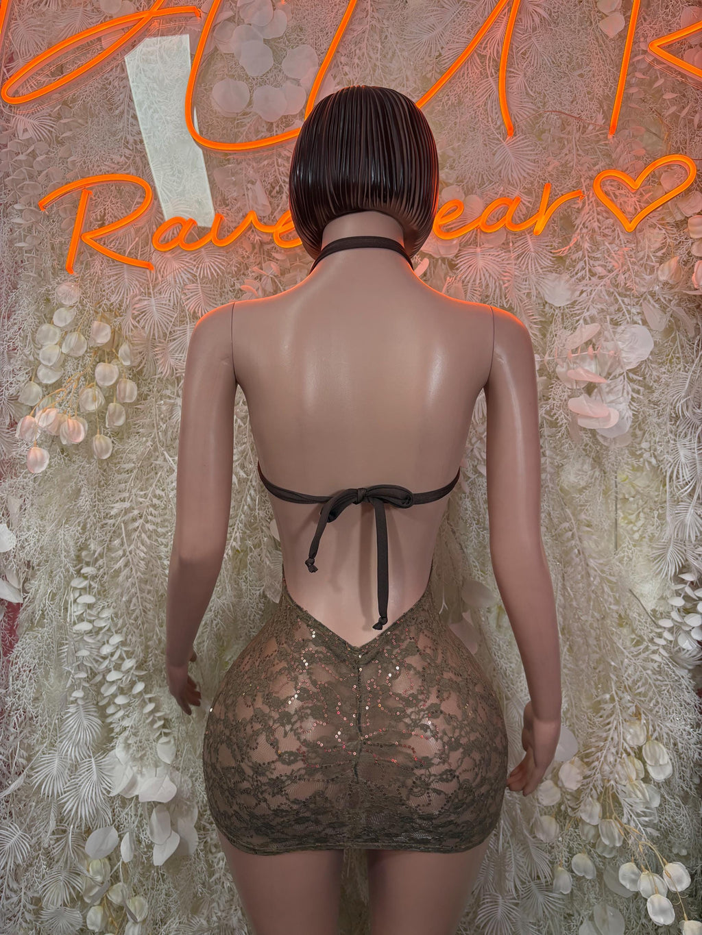 Women’s brown Lace Dress Women - Dancewear Mini Dress for Festival, Performers, Date Night Clubwear