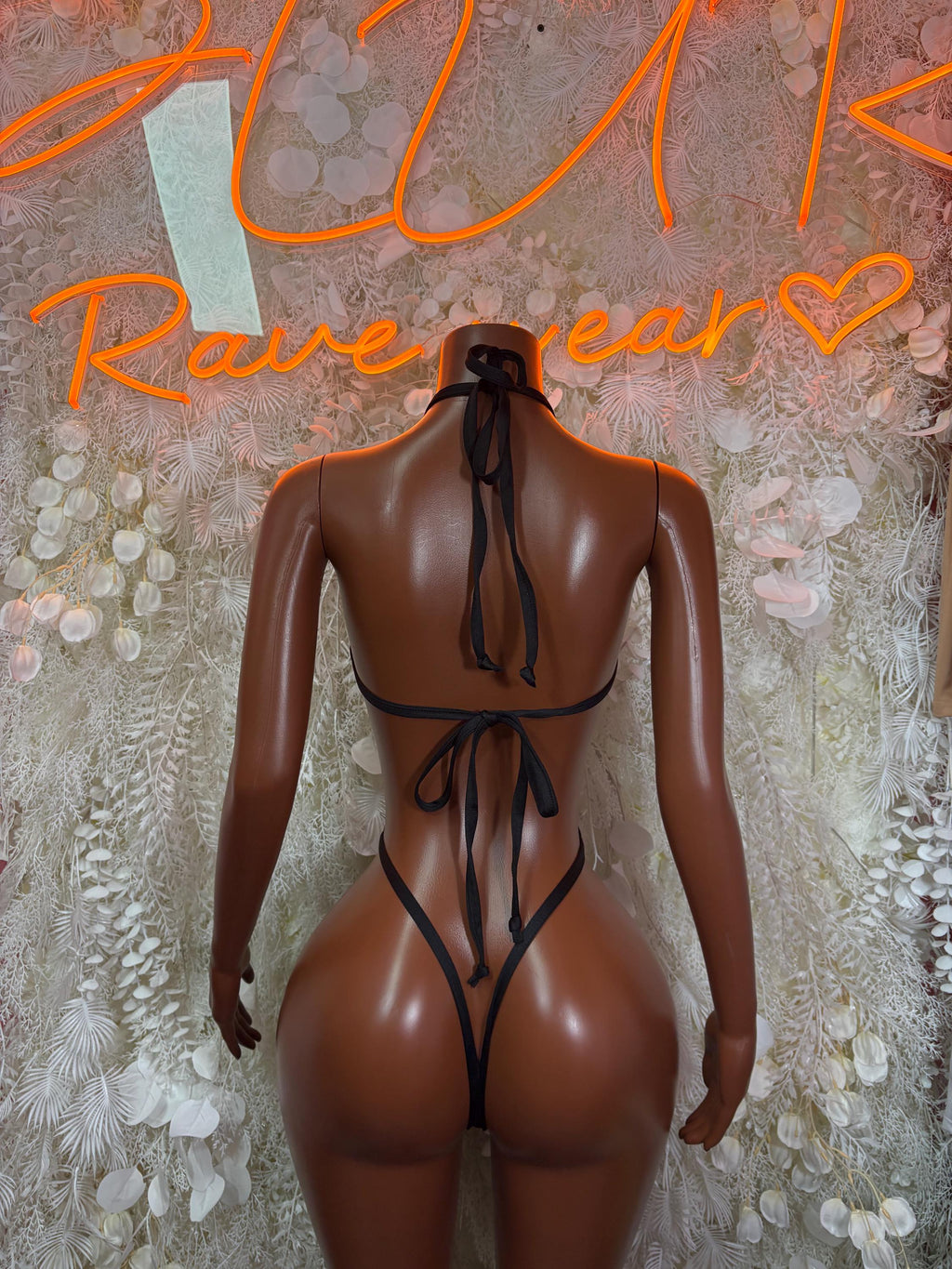 Snake-print orange strappy lingerie bodysuit with tie-back and open back