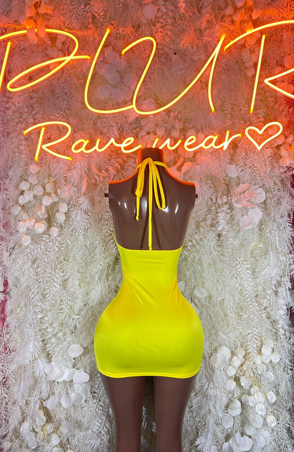 Neon yellow mini dress backless design with crisscross tie straps