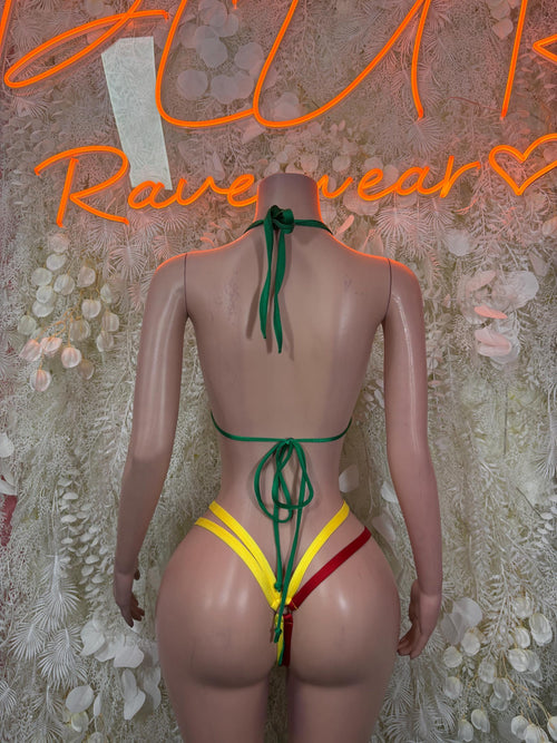 Tie-back bikini swimsuit, multicolor red green yellow flag style