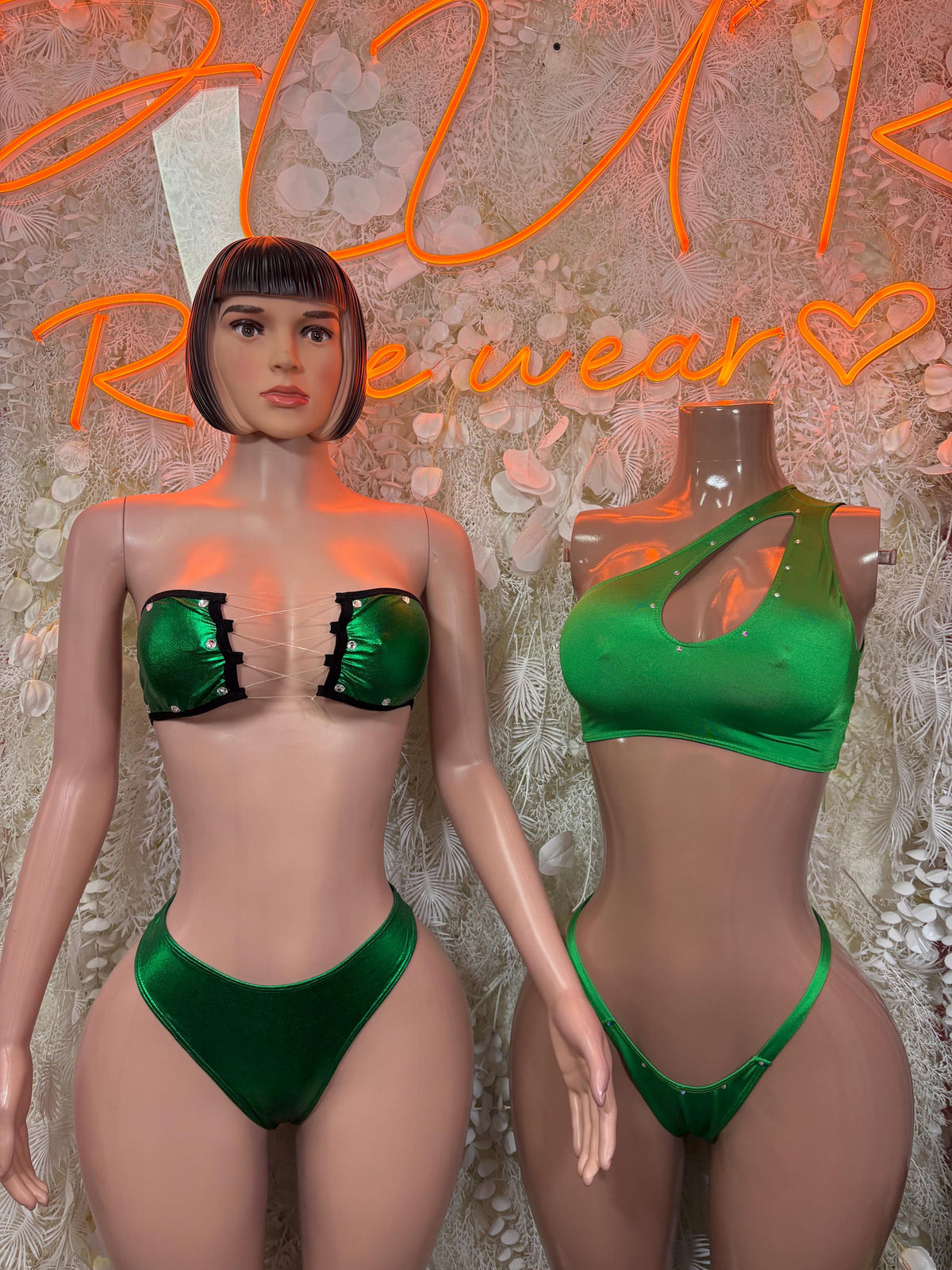 Festival Bikini Green Metallic Two Piece Set Ravewear – Dancewear Outfit - image 2