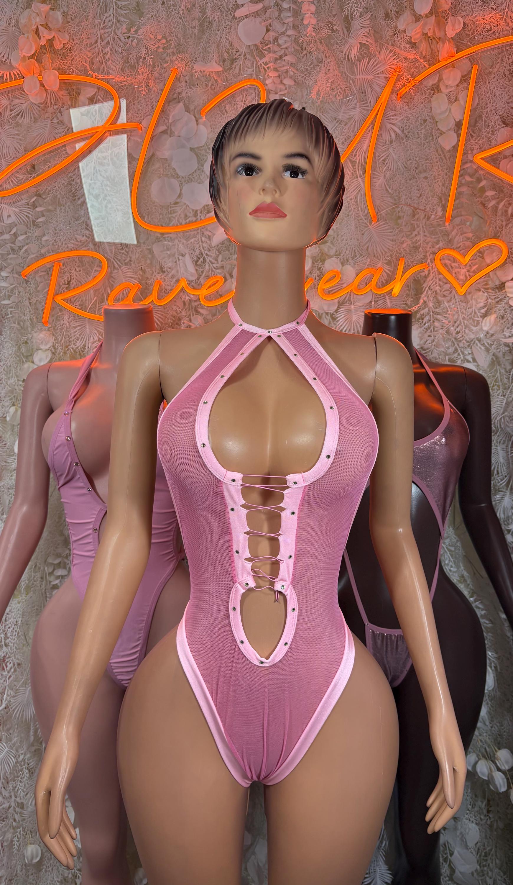 Baby Pink Metallic Bodysuit – Festival  Clubwear One-Piece