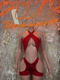 Red Bodysuit Rave Festival Outfit Women - Exotic Dancewear Stripper Clubwear Bottle Girl Ravewear
