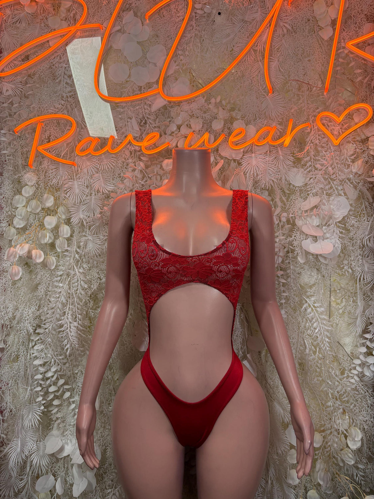 Red Bodysuit Rave Festival Outfit Women - Exotic Dancewear Stripper Clubwear Bottle Girl Ravewear