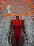 Red Bodysuit Rave Festival Outfit Women - Exotic Dancewear Stripper Clubwear Bottle Girl Ravewear