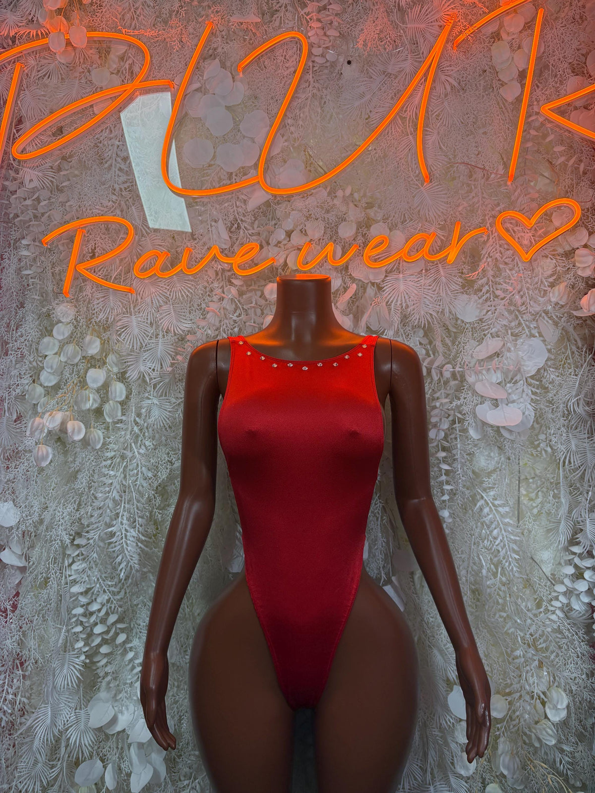 Red Bodysuit Rave Festival Outfit Women - Exotic Dancewear Stripper Clubwear Bottle Girl Ravewear