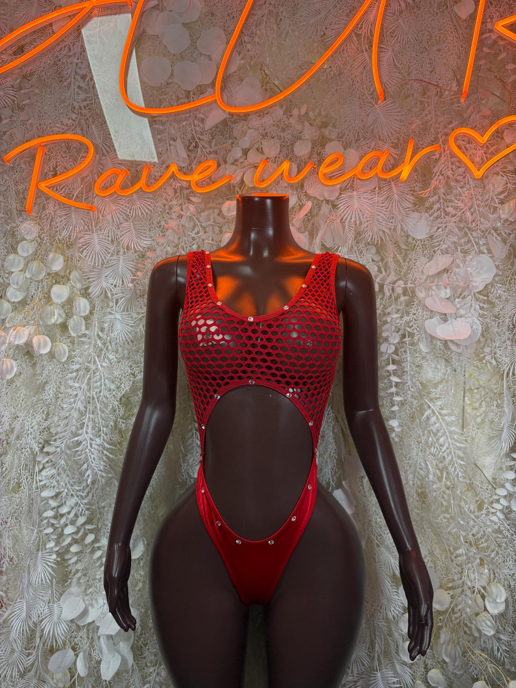 Red Bodysuit Rave Festival Outfit Women - Exotic Dancewear Stripper Clubwear Bottle Girl Ravewear