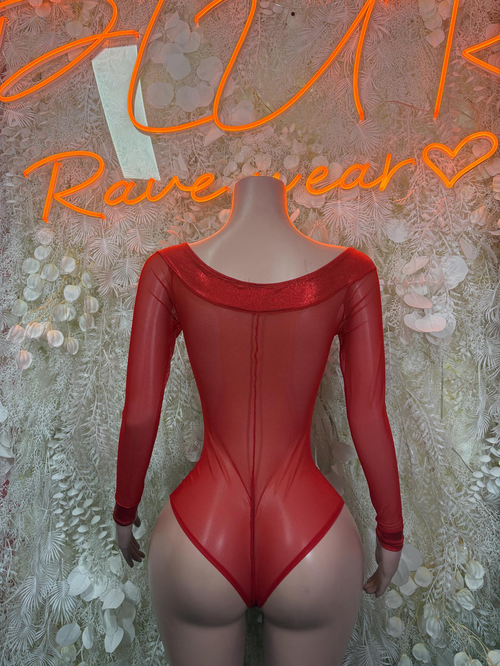 Red Mesh Bodysuit Rave Festival Outfit Women - Exotic Dancewear Stripper Clubwear Bottle Girl Ravewear - image 2