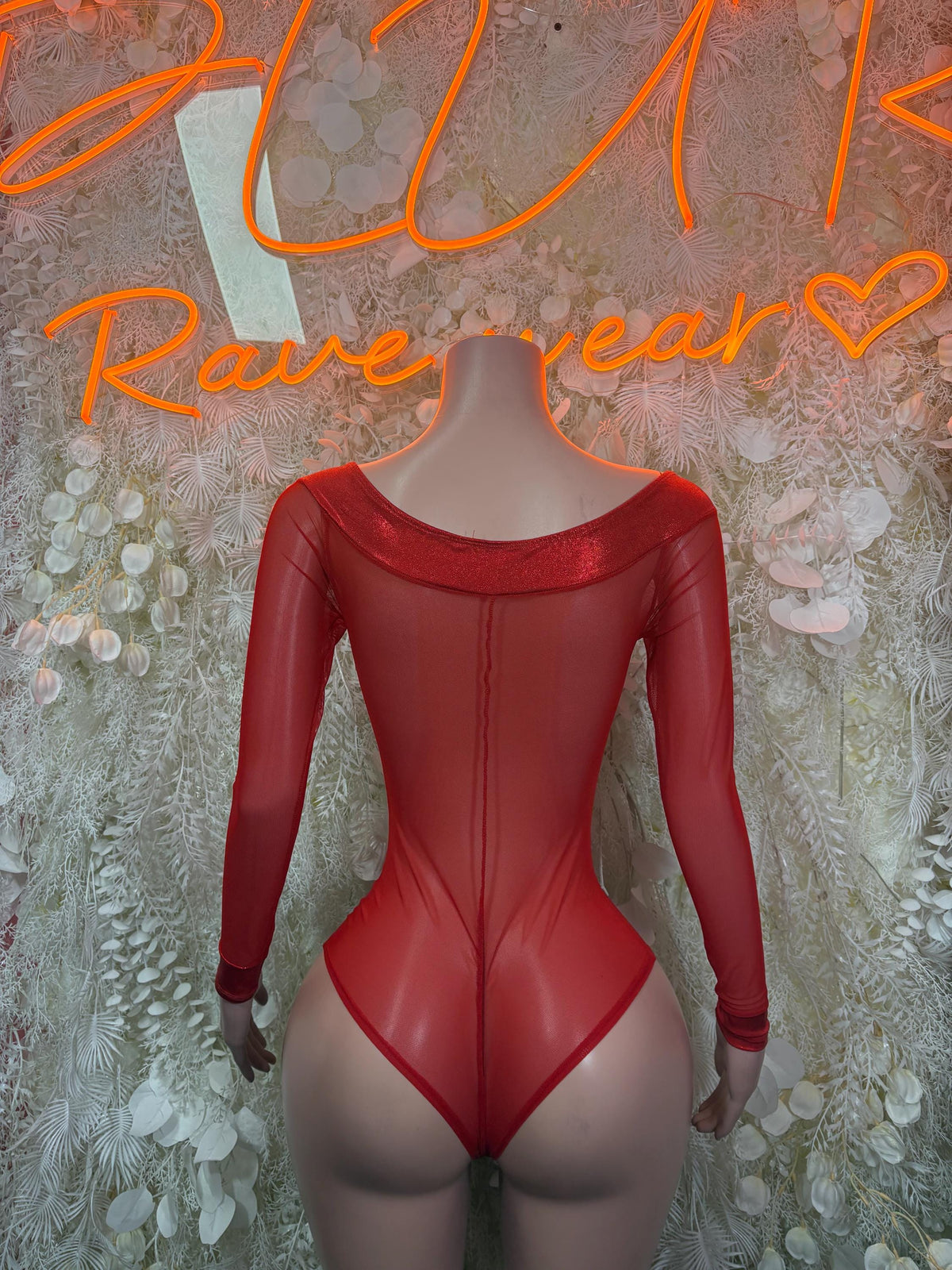 Red Mesh Bodysuit Rave Festival Outfit Women - Exotic Dancewear Stripper Clubwear Bottle Girl Ravewear - image 2