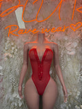 Red Bodysuit Rave Festival Outfit Women - Exotic Dancewear Stripper Clubwear Bottle Girl Ravewear