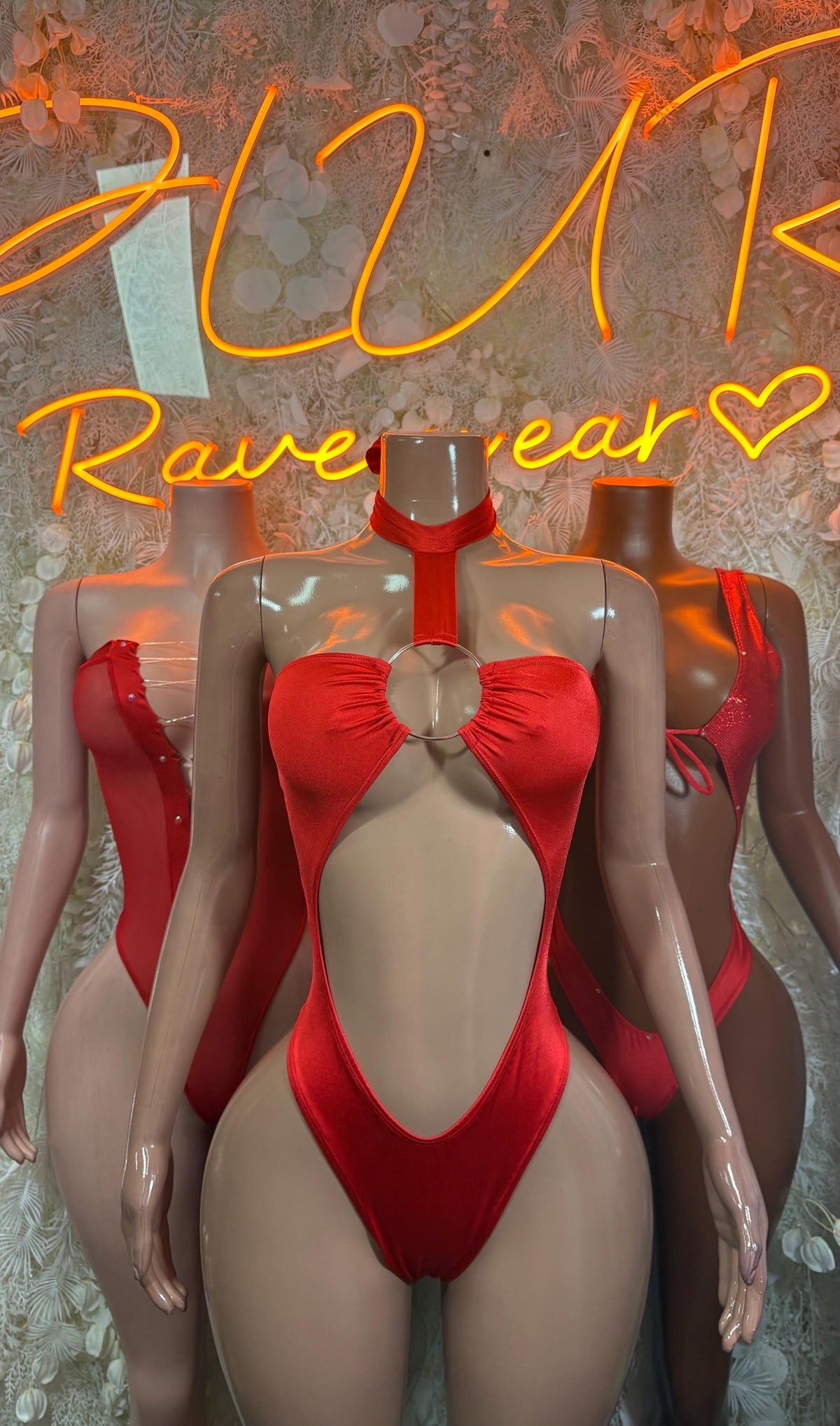 Red Bodysuit Rave Festival Outfit Women - Exotic Dancewear Stripper Clubwear Bottle Girl Ravewear - image 3