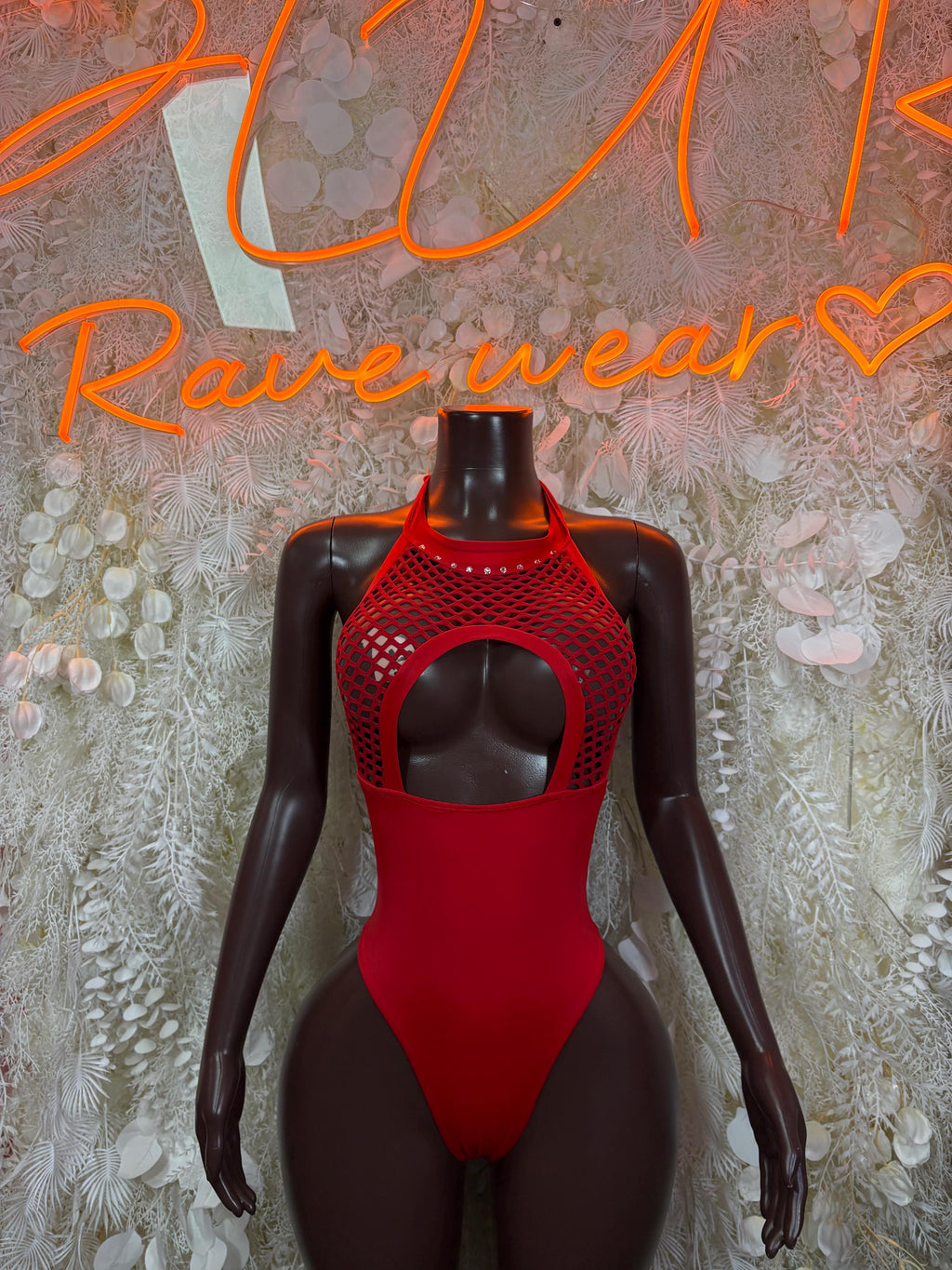 Red Bodysuit Rave Festival Outfit Women - Exotic Dancewear Stripper Clubwear Bottle Girl Ravewear