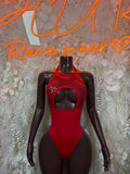 Red Bodysuit Rave Festival Outfit Women - Exotic Dancewear Stripper Clubwear Bottle Girl Ravewear