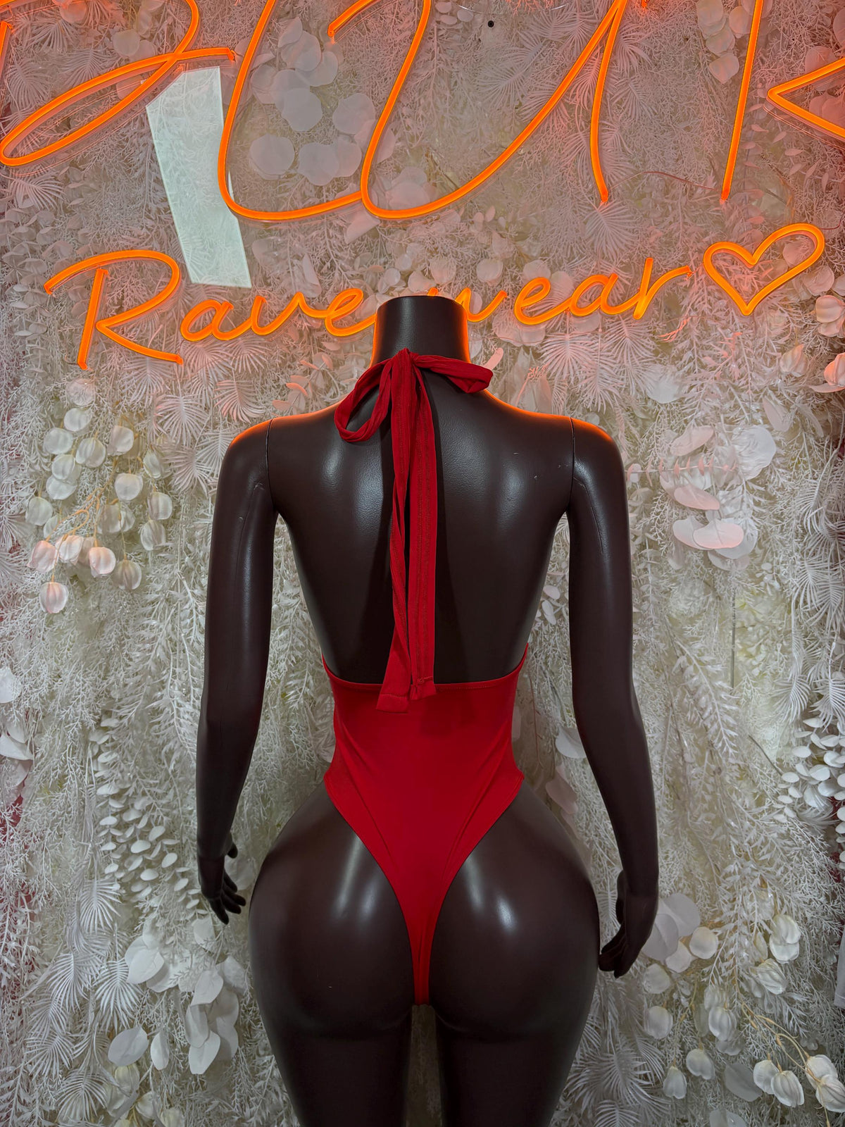 Red Bodysuit Rave Festival Outfit Women - Exotic Dancewear Stripper Clubwear Bottle Girl Ravewear - image 2