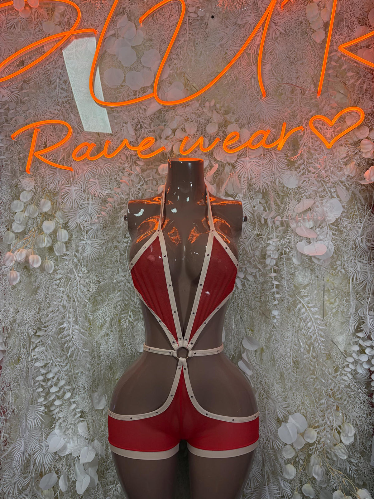 Red Bodysuit Rave Festival Outfit Women - Exotic Dancewear Stripper Clubwear Bottle Girl Ravewear