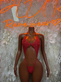 Red Bodysuit Rave Festival Outfit Women - Exotic Dancewear Stripper Clubwear Bottle Girl Ravewear