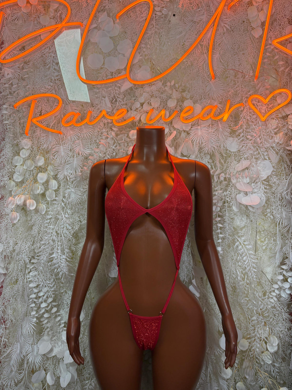 Red Bodysuit Rave Festival Outfit Women - Exotic Dancewear Stripper Clubwear Bottle Girl Ravewear
