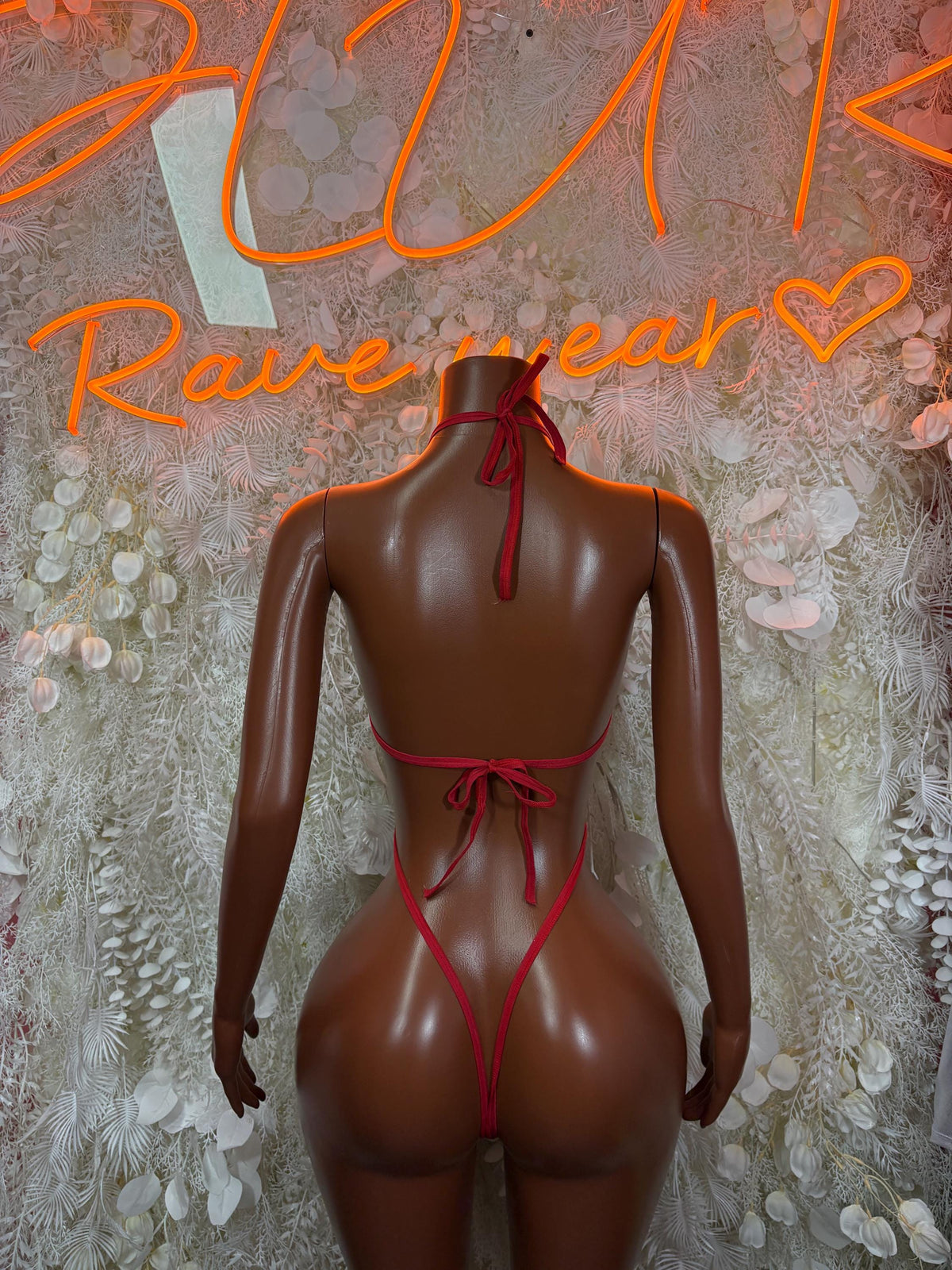 Red Bodysuit Rave Festival Outfit Women - Exotic Dancewear Stripper Clubwear Bottle Girl Ravewear - image 2