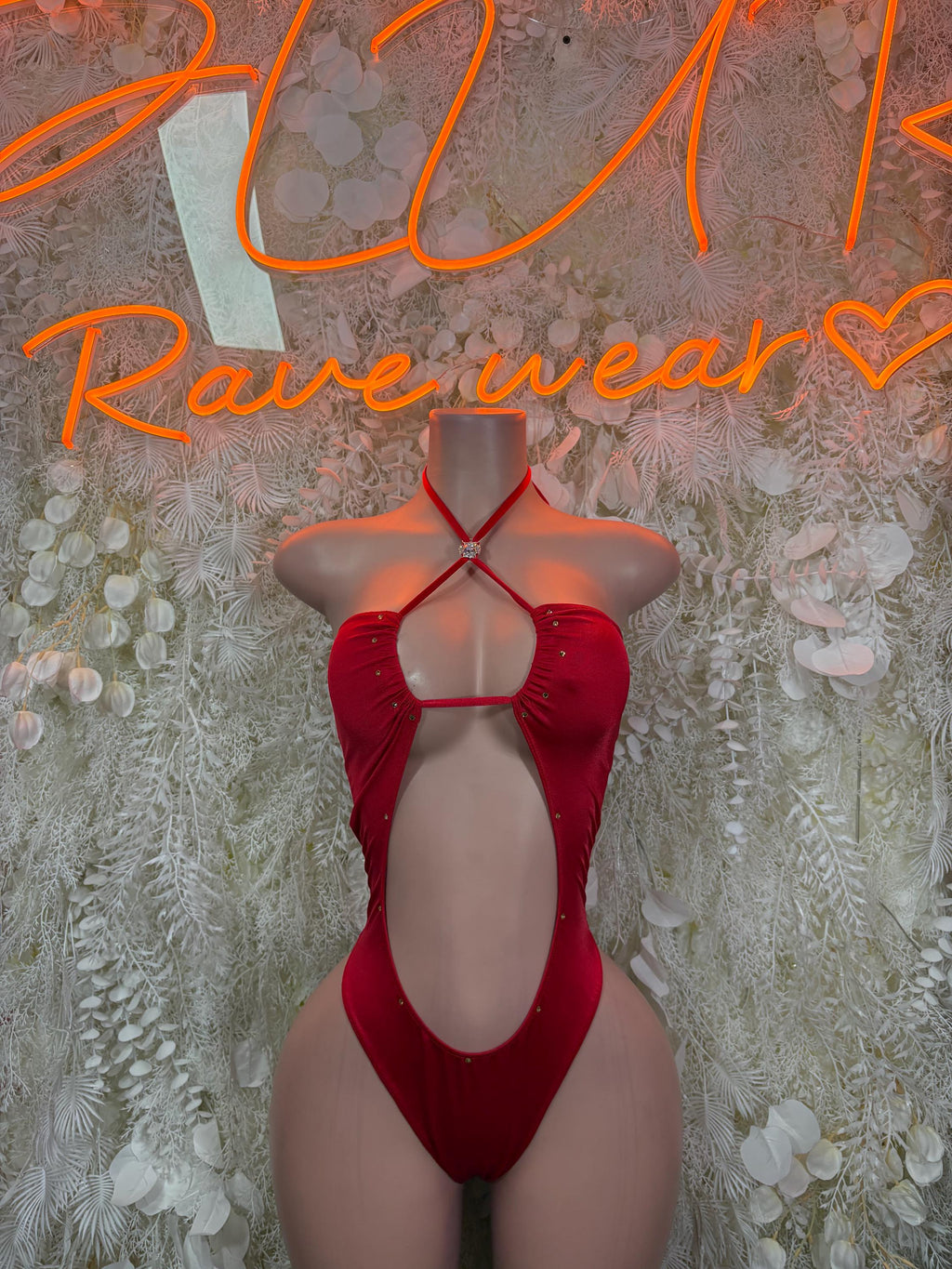 Red Bodysuit Rave Festival Outfit Women - Exotic Dancewear Stripper Clubwear Bottle Girl Ravewear