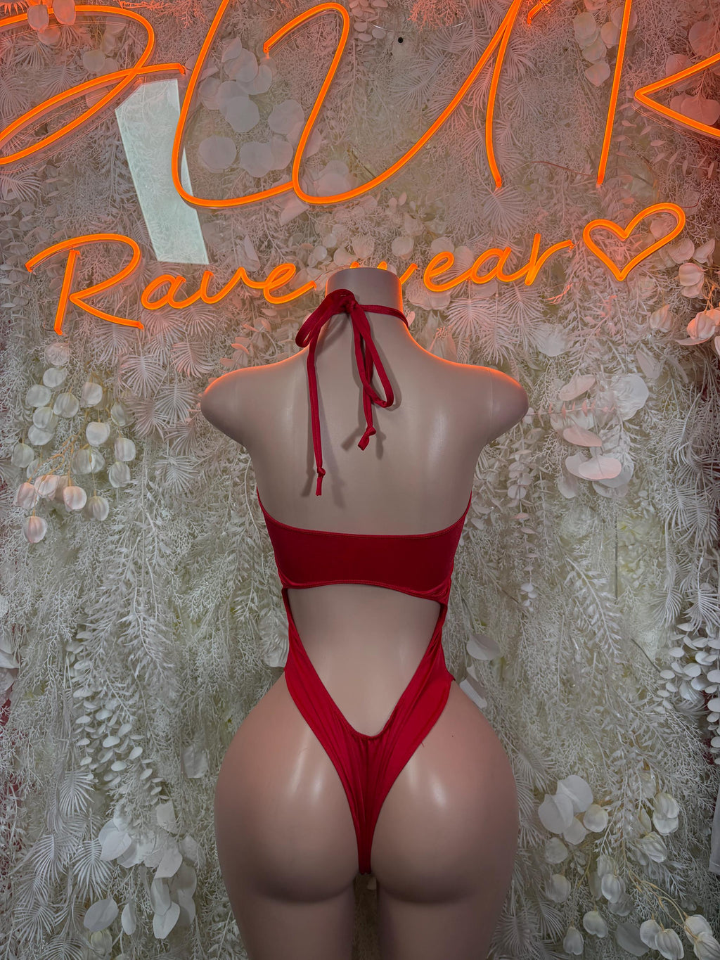 Red Bodysuit Rave Festival Outfit Women - Exotic Dancewear Stripper Clubwear Bottle Girl Ravewear - image 2
