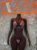 Cheetah-print hologram bikini bodysuit with black triangle cutouts