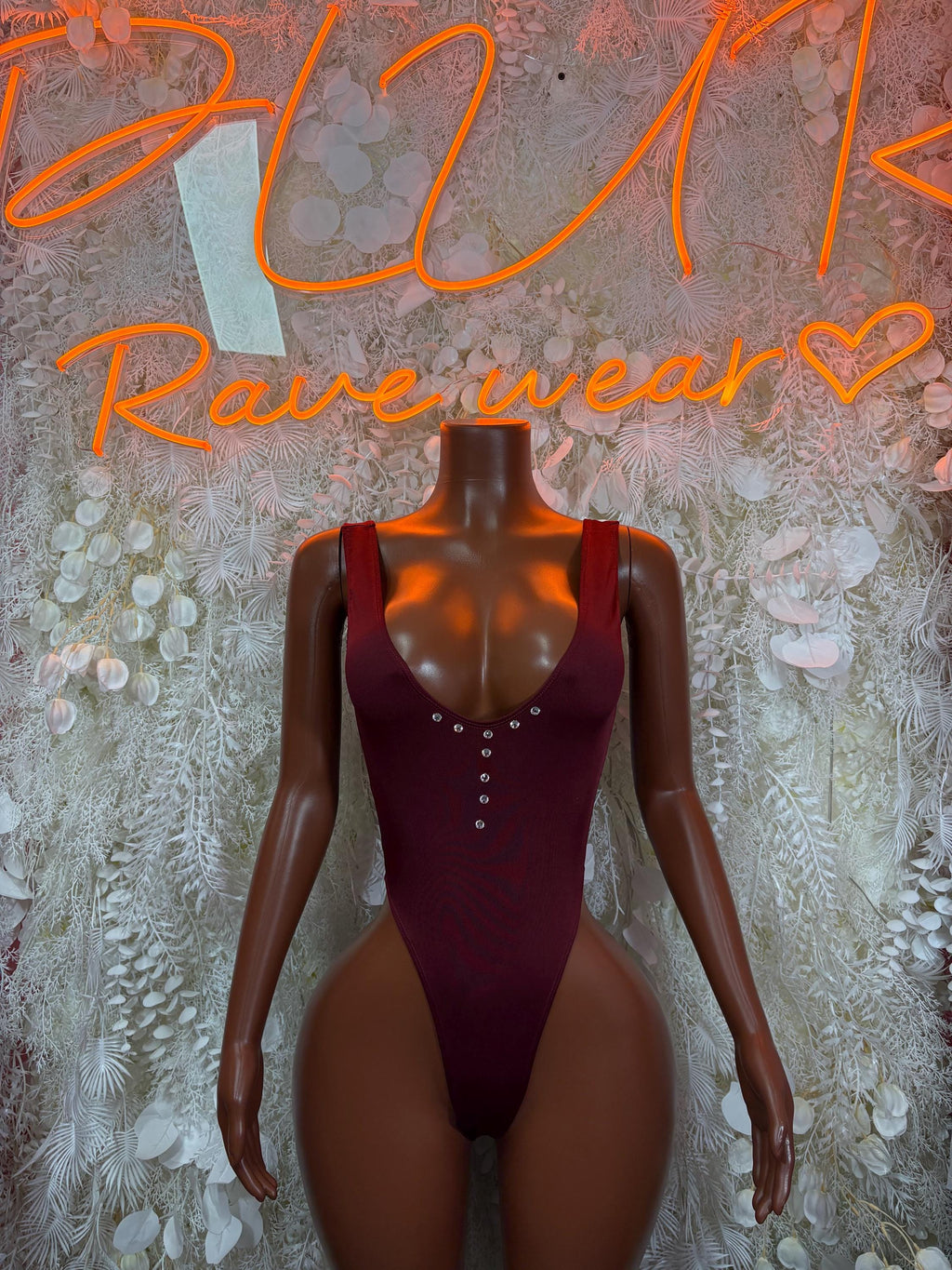 Burgundy Bodysuit Rave Festival Outfit Women - Exotic Dancewear Stripper Clubwear Bottle Girl Ravewear