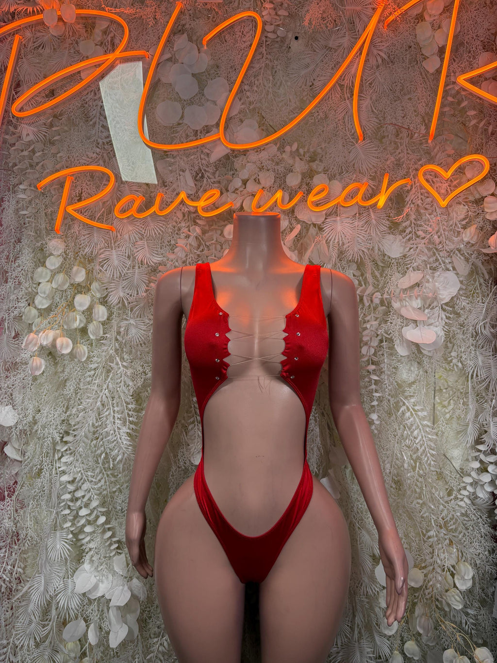 Rave Bodysuit Red Festival Outfit Women - Exotic Dancewear Clubwear Bottle Girl