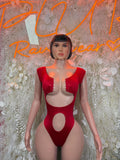 Rave Bodysuit Red Festival Outfit Women - Exotic Dancewear Clubwear Bottle Girl