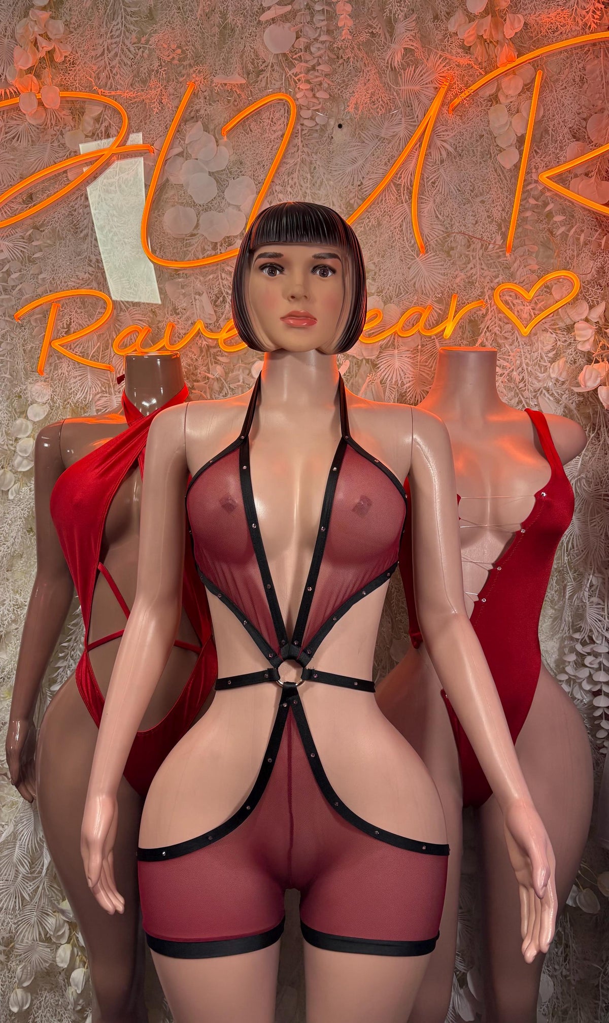 Festival Bodysuit Red Rave Outfit Women - Exotic Dancewear Clubwear Bottle Girl - image 3