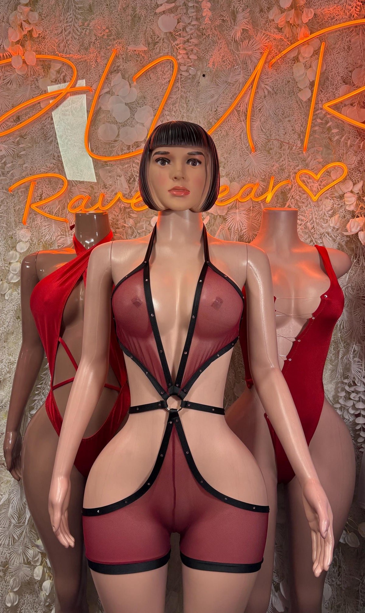 Festival Bodysuit Red Rave Outfit Women - Exotic Dancewear Clubwear Bottle Girl - image 3